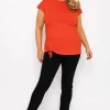 Ulla Popken Gathered Hem Short Sleeve Top In Red*Women Tops & Blouses