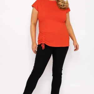 Ulla Popken Gathered Hem Short Sleeve Top In Red*Women Tops & Blouses