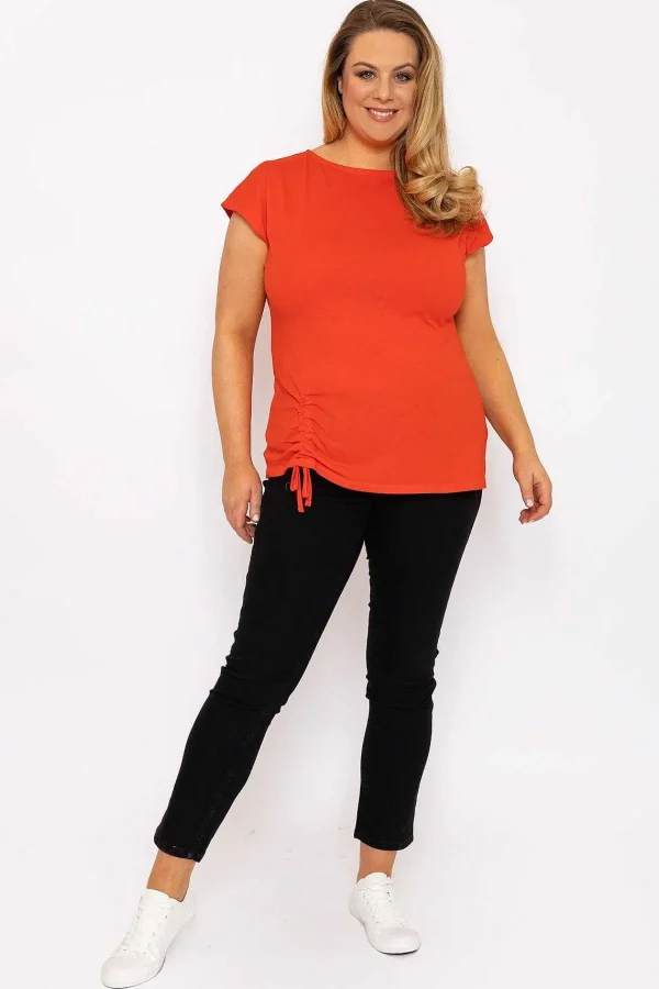 Ulla Popken Gathered Hem Short Sleeve Top In Red*Women Tops & Blouses