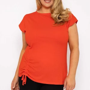 Ulla Popken Gathered Hem Short Sleeve Top In Red*Women Tops & Blouses