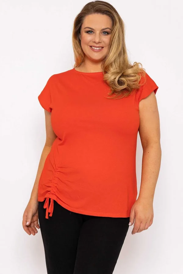 Ulla Popken Gathered Hem Short Sleeve Top In Red*Women Tops & Blouses
