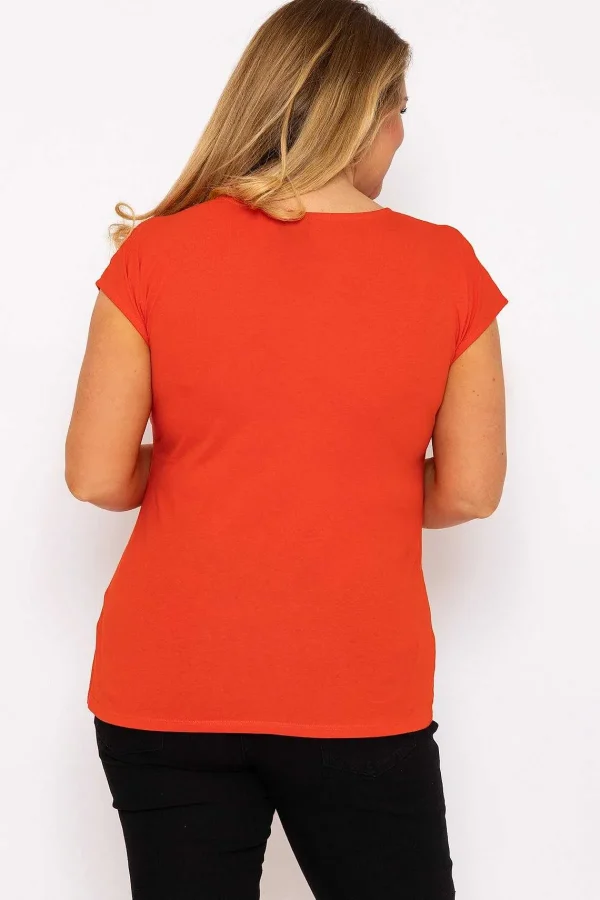 Ulla Popken Gathered Hem Short Sleeve Top In Red*Women Tops & Blouses