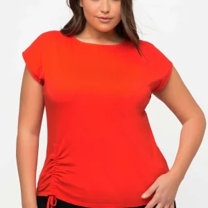 Ulla Popken Gathered Hem Short Sleeve Top In Red*Women Tops & Blouses