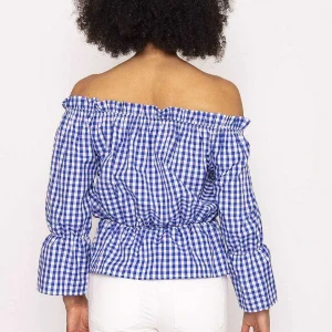 Nova of London Gingham Bardot Top In Blue*Women Tops & Blouses