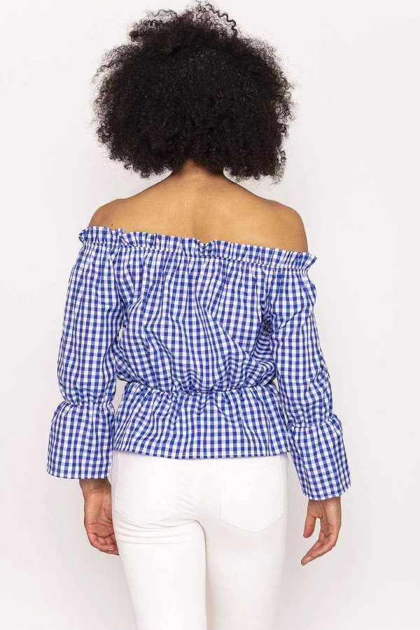 Nova of London Gingham Bardot Top In Blue*Women Tops & Blouses