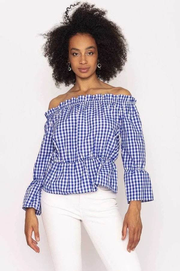Nova of London Gingham Bardot Top In Blue*Women Tops & Blouses