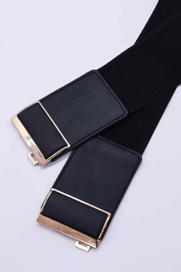 SOUL Accessories Gold Clasp Elastic Belt In Black* Belts