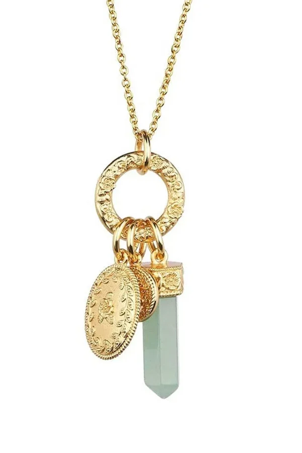 Newbridge Silverware Jewellery Gold Plated Pendant With Green Aventurine Charm* Boxed Gifts