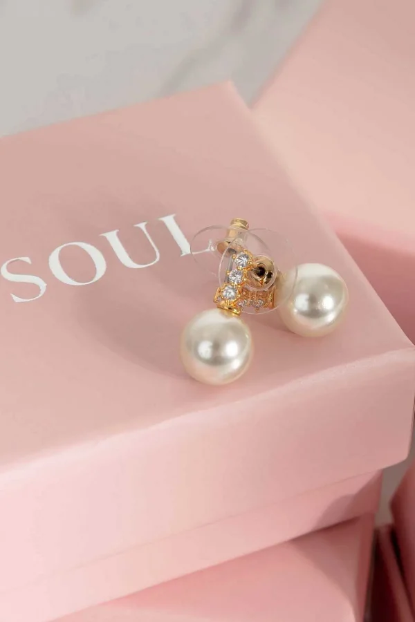 Soul Jewellery Gold Tone Diamante Pearl Earrings* Boxed Gifts