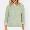 Voulez Vous Green Cable Knit Sweater With Shirt Collar & Cuffs*Women Tops & Blouses