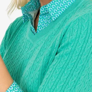 Voulez Vous Green Cable Knit Sweater With Shirt Collar*Women Jumpers & Cardigans