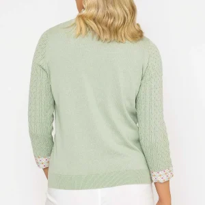 Voulez Vous Green Cable Knit Sweater With Shirt Collar & Cuffs*Women Tops & Blouses
