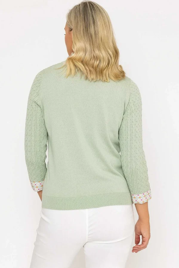 Voulez Vous Green Cable Knit Sweater With Shirt Collar & Cuffs*Women Tops & Blouses