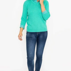 Voulez Vous Green Cable Knit Sweater With Shirt Collar*Women Jumpers & Cardigans