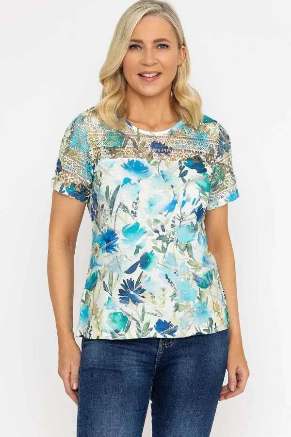 Voulez Vous Green Foil Print Top With Lace*Women Tops & Blouses