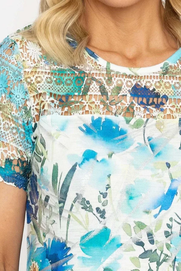 Voulez Vous Green Foil Print Top With Lace*Women Tops & Blouses