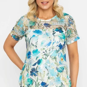 Voulez Vous Green Foil Print Top With Lace*Women Tops & Blouses
