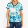 Voulez Vous Green Printed V Neck Burnout Top*Women Tops & Blouses