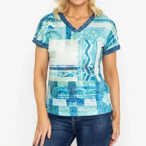 Voulez Vous Green Printed V Neck Burnout Top*Women Tops & Blouses