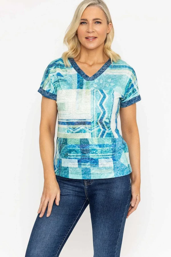 Voulez Vous Green Printed V Neck Burnout Top*Women Tops & Blouses
