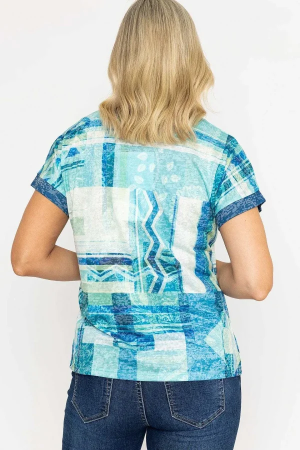 Voulez Vous Green Printed V Neck Burnout Top*Women Tops & Blouses
