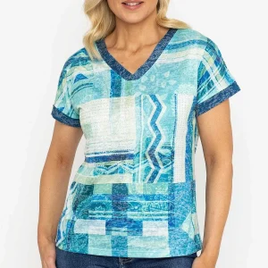Voulez Vous Green Printed V Neck Burnout Top*Women Tops & Blouses