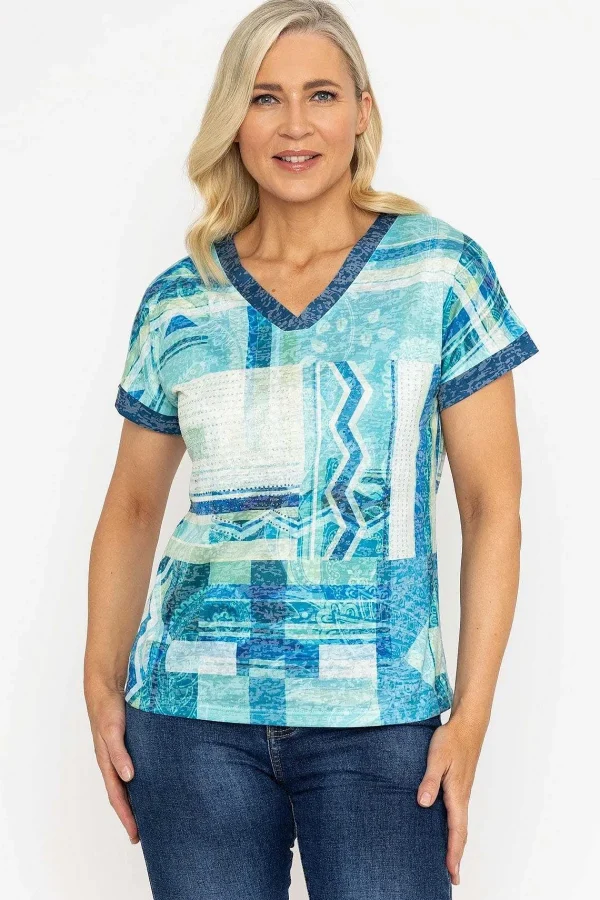 Voulez Vous Green Printed V Neck Burnout Top*Women Tops & Blouses