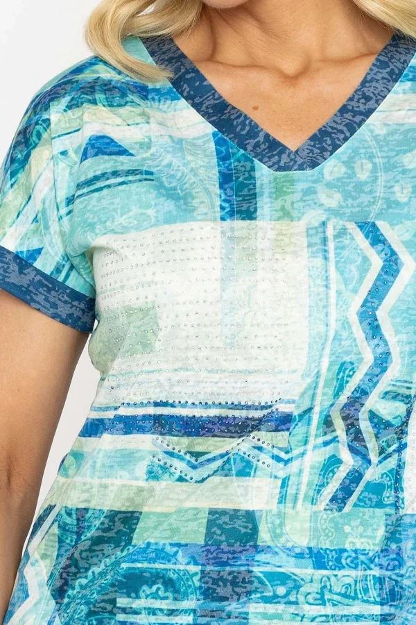 Voulez Vous Green Printed V Neck Burnout Top*Women Tops & Blouses