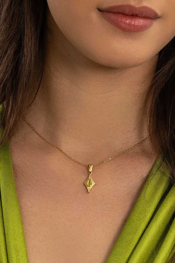 Joularie Green Stone Diamond Pendant Necklace* Boxed Gifts