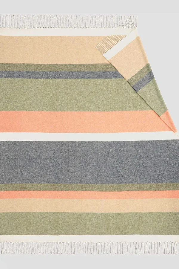 Biederlack Green Striped & Fringed Throw* Homeware