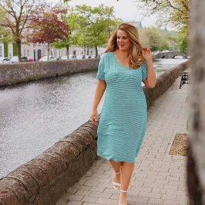 Ulla Popken Green Striped Jersey Dress*Women Dresses & Jumpsuits