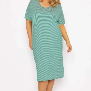 Ulla Popken Green Striped Jersey Dress*Women Dresses & Jumpsuits