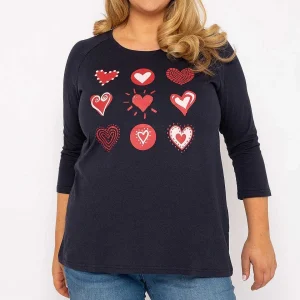 Ulla Popken Hearts Print Top In Navy*Women Tops & Blouses
