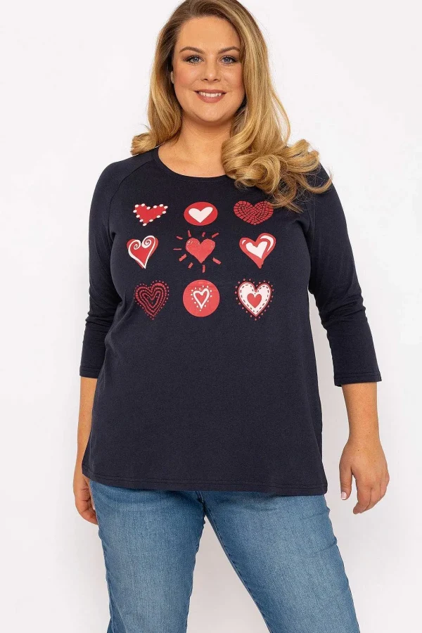 Ulla Popken Hearts Print Top In Navy*Women Tops & Blouses