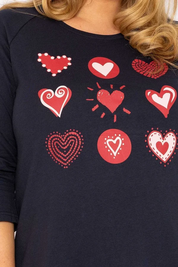 Ulla Popken Hearts Print Top In Navy*Women Tops & Blouses