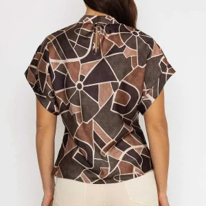 Pala D'oro High Neck Sateen Top In Khaki Print*Women Tops & Blouses