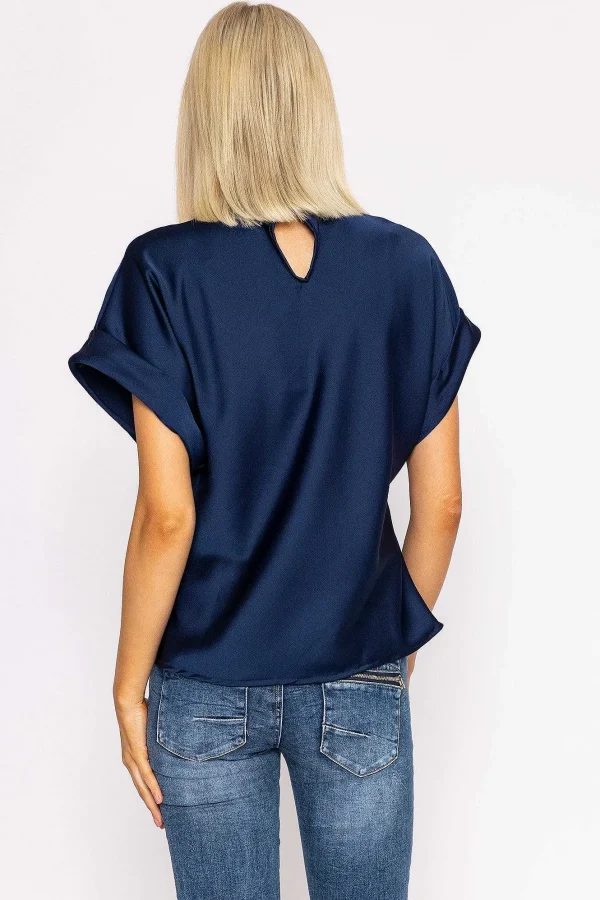 Pala D'oro High Neck Sateen Top In Navy*Women Tops & Blouses