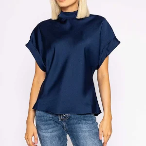 Pala D'oro High Neck Sateen Top In Navy*Women Tops & Blouses