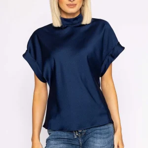 Pala D'oro High Neck Sateen Top In Navy*Women Tops & Blouses