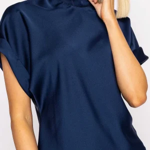 Pala D'oro High Neck Sateen Top In Navy*Women Tops & Blouses