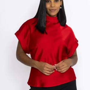 Pala D'oro High Neck Sateen Top In Red*Women Tops & Blouses