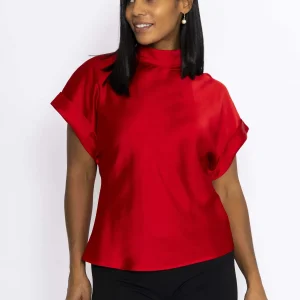 Pala D'oro High Neck Sateen Top In Red*Women Tops & Blouses