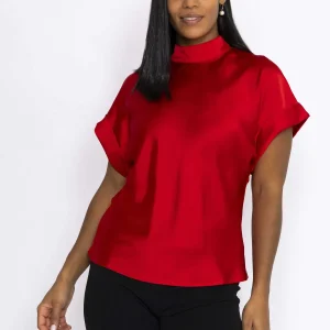 Pala D'oro High Neck Sateen Top In Red*Women Tops & Blouses