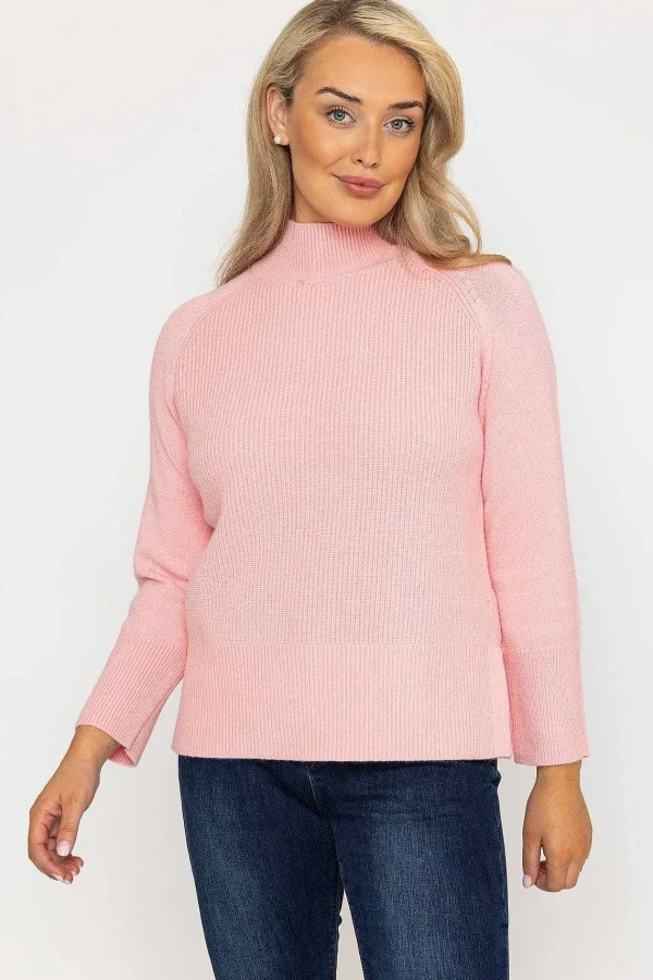 Kelly & Grace Weekend High Neck Split Hem Knit In Pink*Women Jumpers & Cardigans