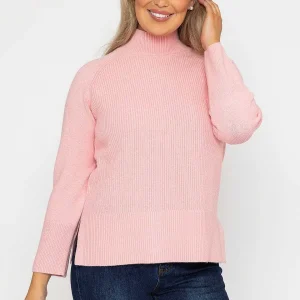 Kelly & Grace Weekend High Neck Split Hem Knit In Pink*Women Jumpers & Cardigans
