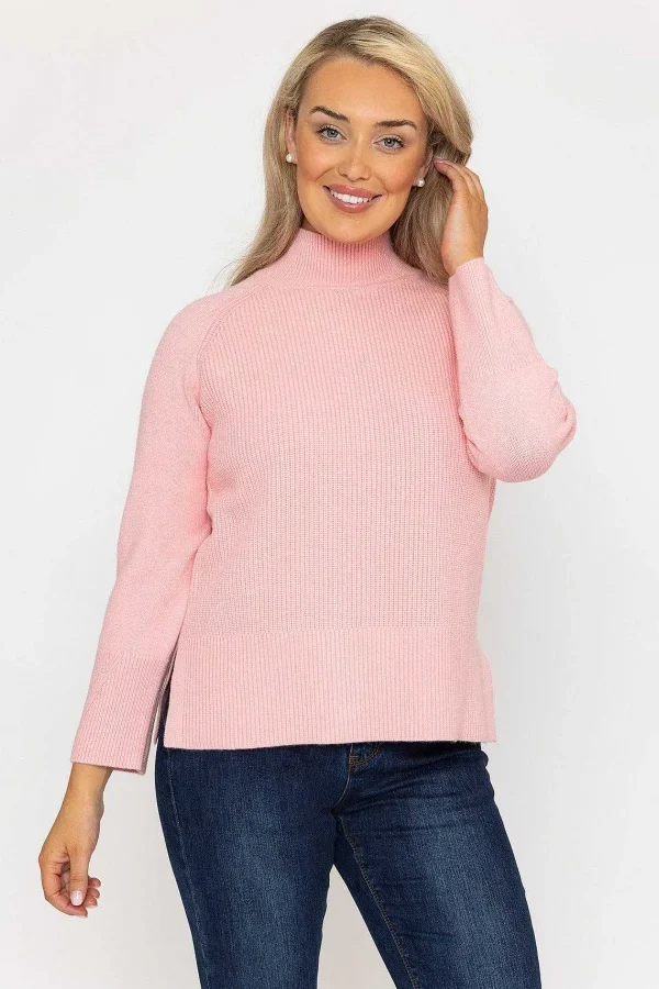Kelly & Grace Weekend High Neck Split Hem Knit In Pink*Women Jumpers & Cardigans