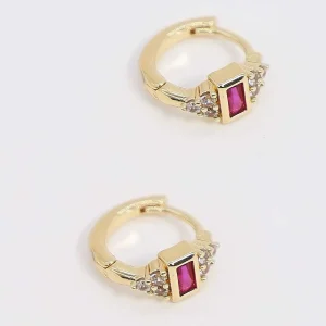 Joularie Hinged Hoop Earrings With Red Stone* Earrings