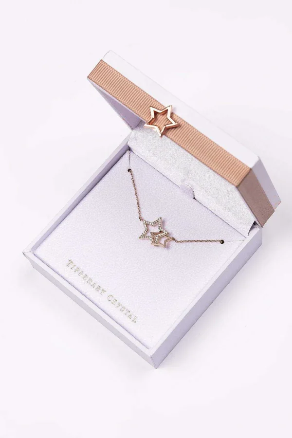 Tipperary Crystal Jewellery Interlocking Star Pendant In Rose Gold* Boxed Gifts