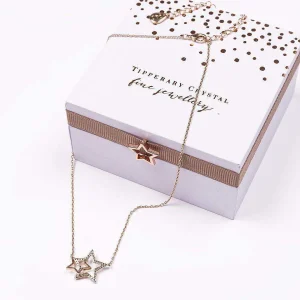 Tipperary Crystal Jewellery Interlocking Star Pendant In Rose Gold* Boxed Gifts