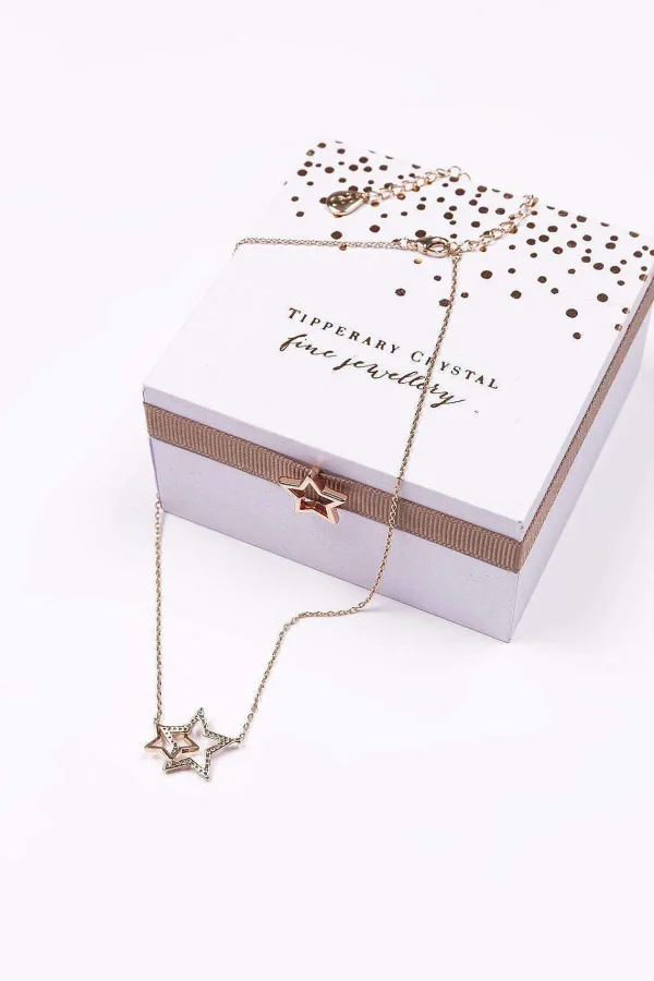 Tipperary Crystal Jewellery Interlocking Star Pendant In Rose Gold* Boxed Gifts